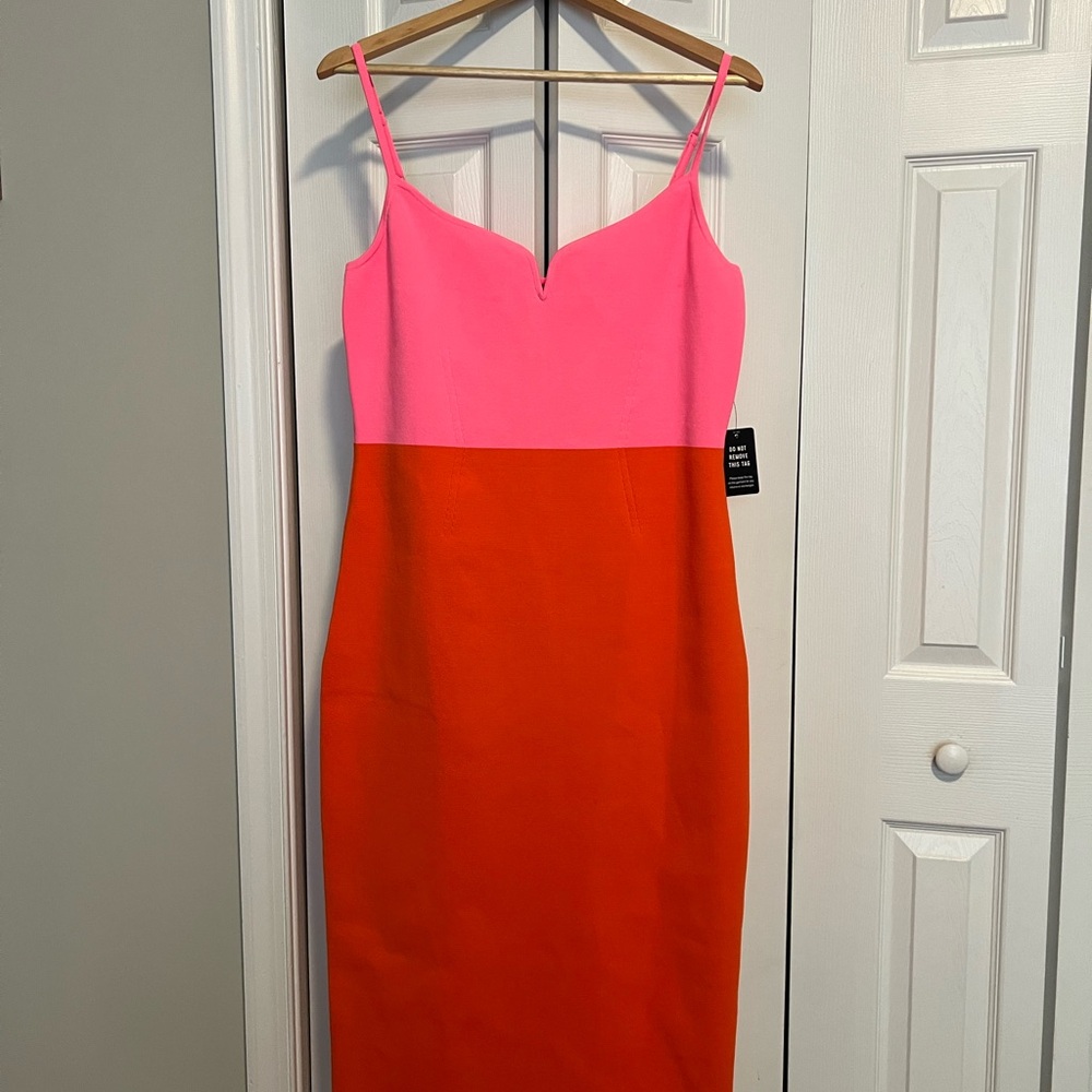 Express Body Contour Colorblock Pink and Orange Dress